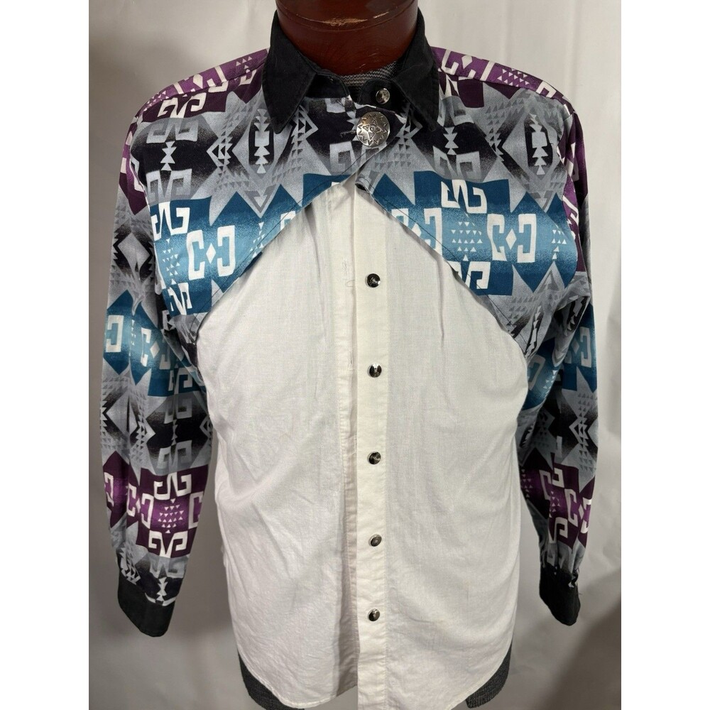 Vintage Rough Rider Shirt Womens Large White Aztec Southwest USA Made